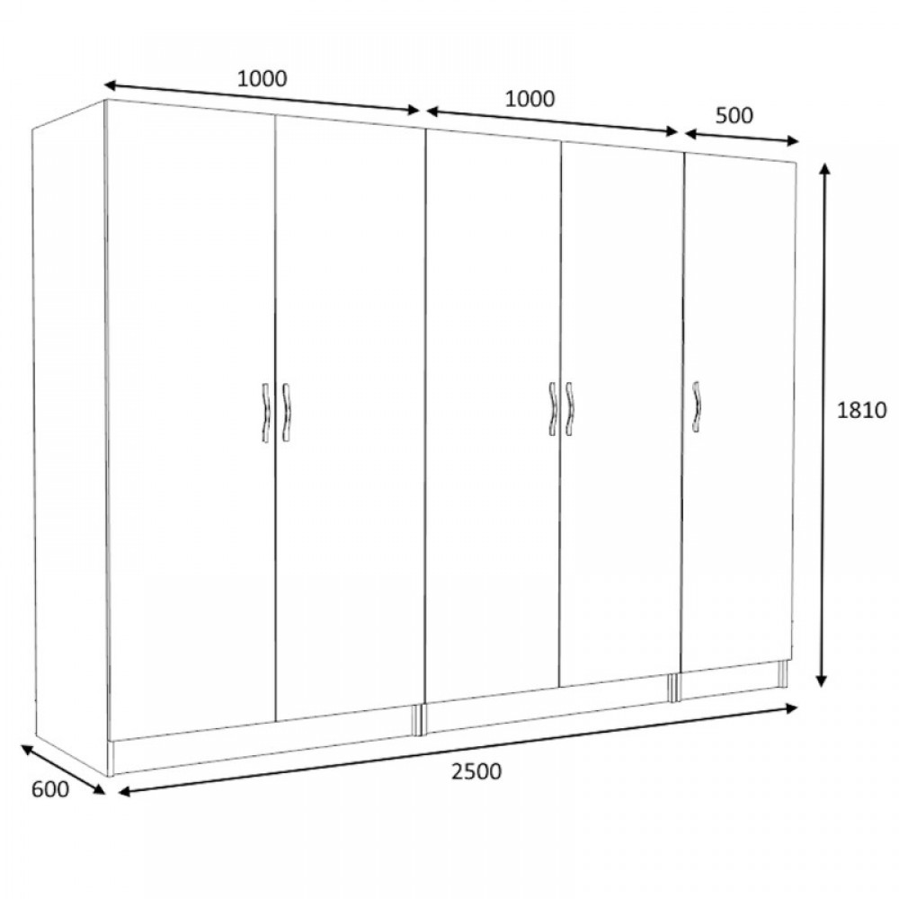 Ντουλάπα ρούχων Victoria Megapap πεντάφυλλη χρώμα καρυδί 250x60x181εκ.