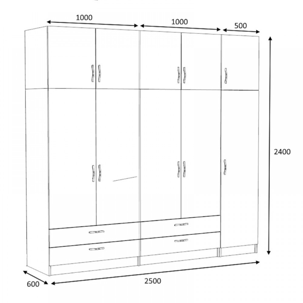 Ντουλάπα ρούχων Victoria Megapap πεντάφυλλη με πατάρι και συρτάρια χρώμα καρυδί 250x60x240εκ.