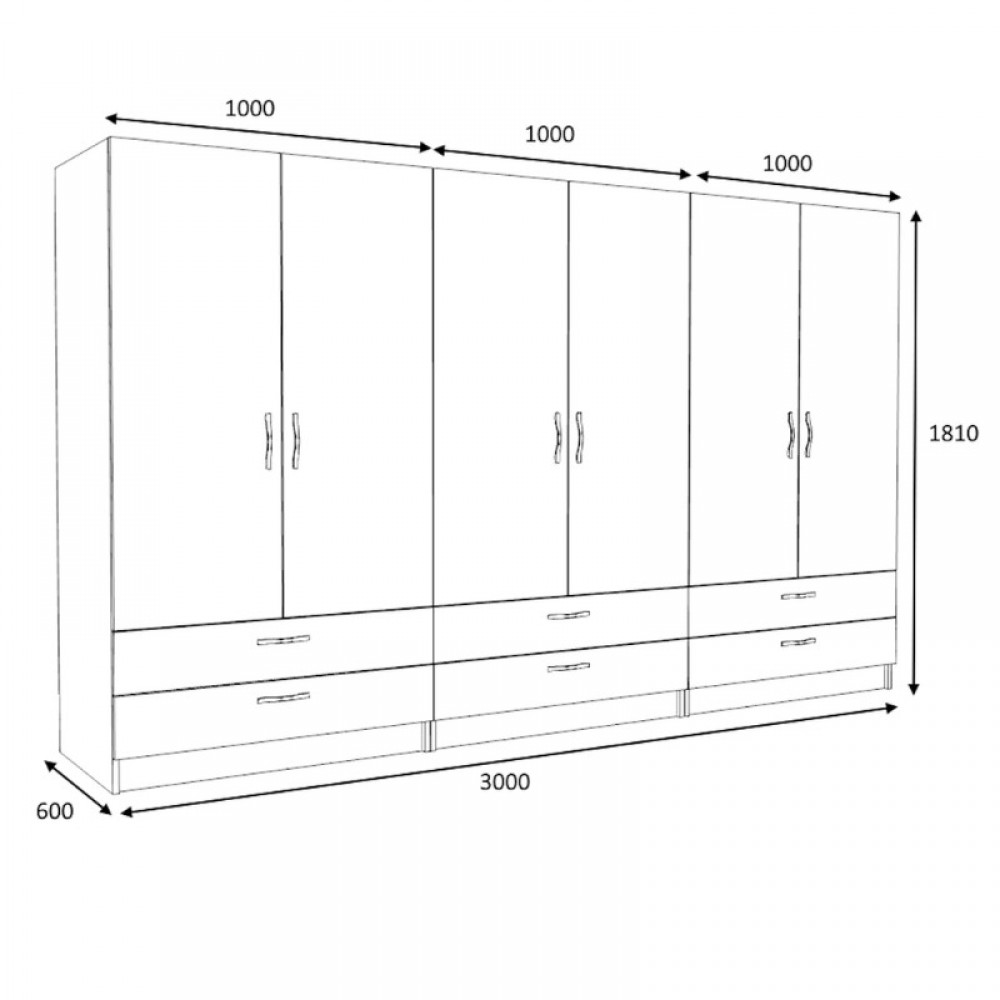 Ντουλάπα ρούχων Victoria Megapap εξάφυλλη με συρτάρια χρώμα καρυδί 300x60x181εκ.
