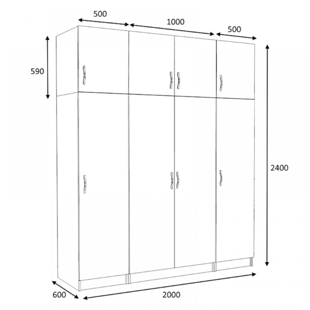 Ντουλάπα ρούχων Victoria Megapap τετράφυλλη με πατάρι χρώμα καρυδί 200x60x240εκ.