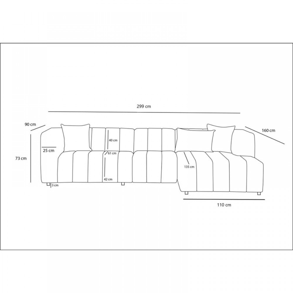 Γωνιακός καναπές Beyza pakoworld αριστερή γωνία κρεμ ύφασμα 299x160x73εκ
