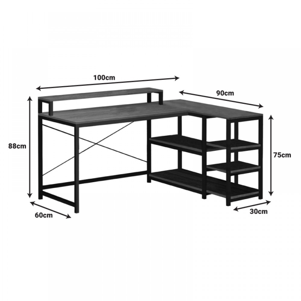 Γραφείο γωνιακό αναστρέψιμο Tebul pakoworld MDF-metal σε oak απόχρωση 100x60x88εκ