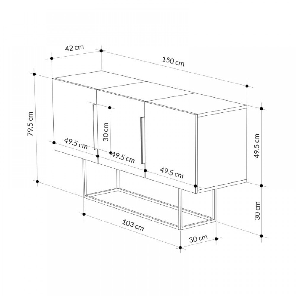 Μπουφές Estella pakoworld φυσικό-καρυδί 150x42x79.5εκ