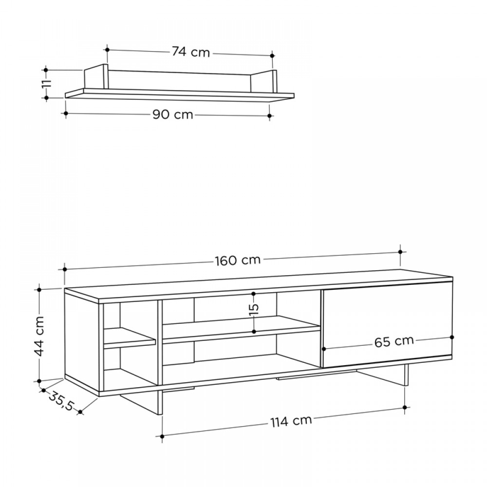 Σύνθετο σαλονιού Saloon pakoworld σε λευκή-oak απόχρωση 160x35.5x44εκ