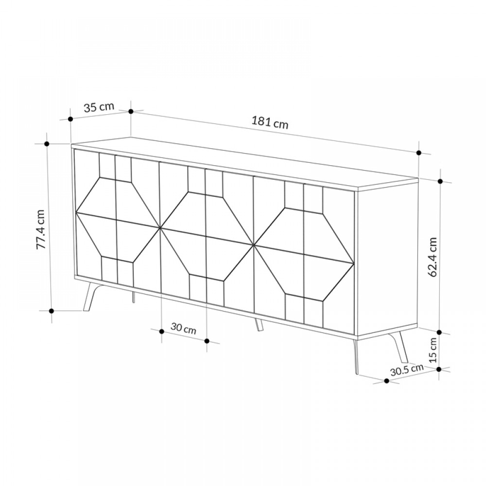 Μπουφές Bufel pakoworld σε φυσική απόχρωση 181x35x77.4εκ