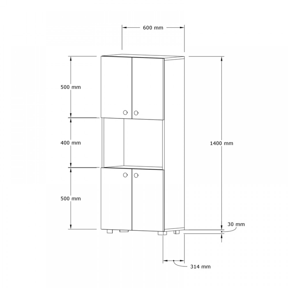 Ντουλάπα κουζίνας Guzel pakoworld σε λευκή απόχρωση 60x31.4x140εκ