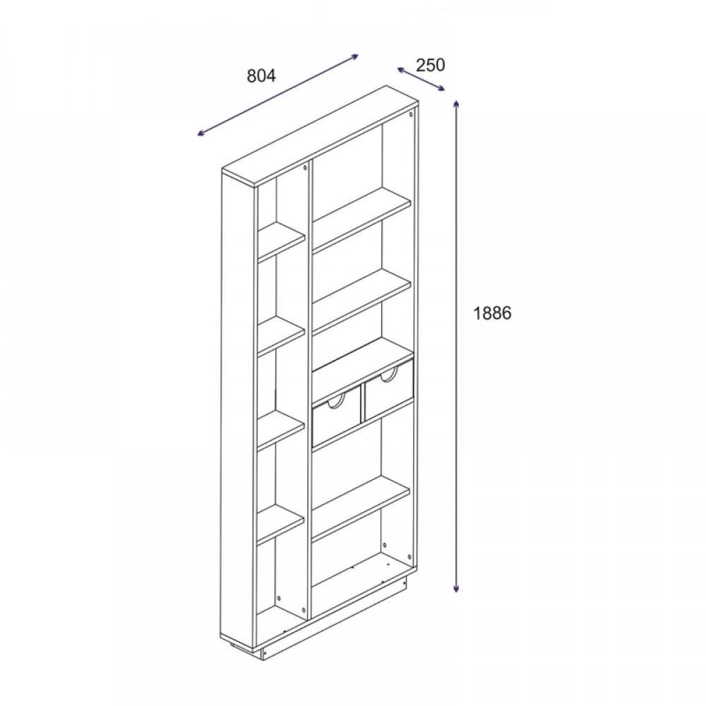 Βιβλιοθήκη με συρτάρια Dakin pakoworld σε oak απόχρωση 80x25x190εκ