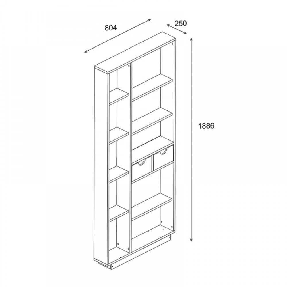 Βιβλιοθήκη με συρτάρια Dakin pakoworld σε oak απόχρωση 80x25x190εκ