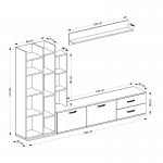 Σύνθεση σαλονιού Leman pakoworld σε λευκή-oak απόχρωση 240x35x154εκ