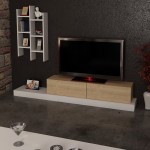 Έπιπλο τηλεόρασης Rumba pakoworld σε λευκή-oak απόχρωση 180x30x31εκ