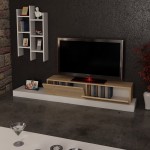 Έπιπλο τηλεόρασης Rumba pakoworld σε λευκή-oak απόχρωση 180x30x31εκ