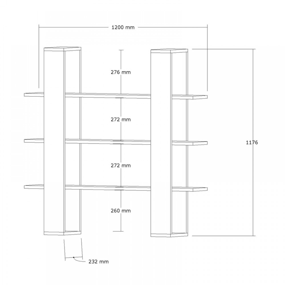 Βιβλιοθήκη Yotek pakoworld σε καρυδί απόχρωση 120x23x120εκ