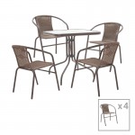 Tραπεζαρία Obbi-Watson pakoworld σετ 5τεμ καφέ μέταλλο-pe rattan 80x80x70εκ