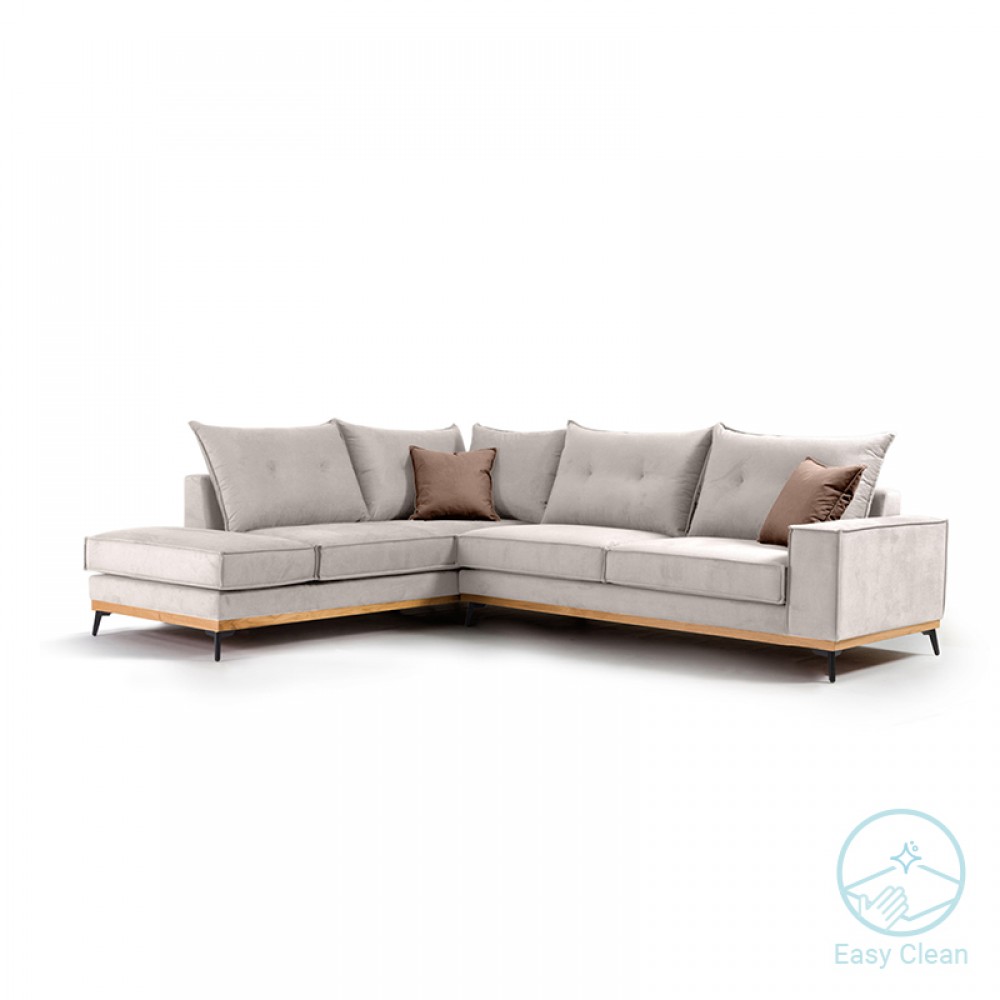 Γωνιακός καναπές δεξιά γωνία Luxury II pakoworld ύφασμα cream-mocha 290x235x95εκ