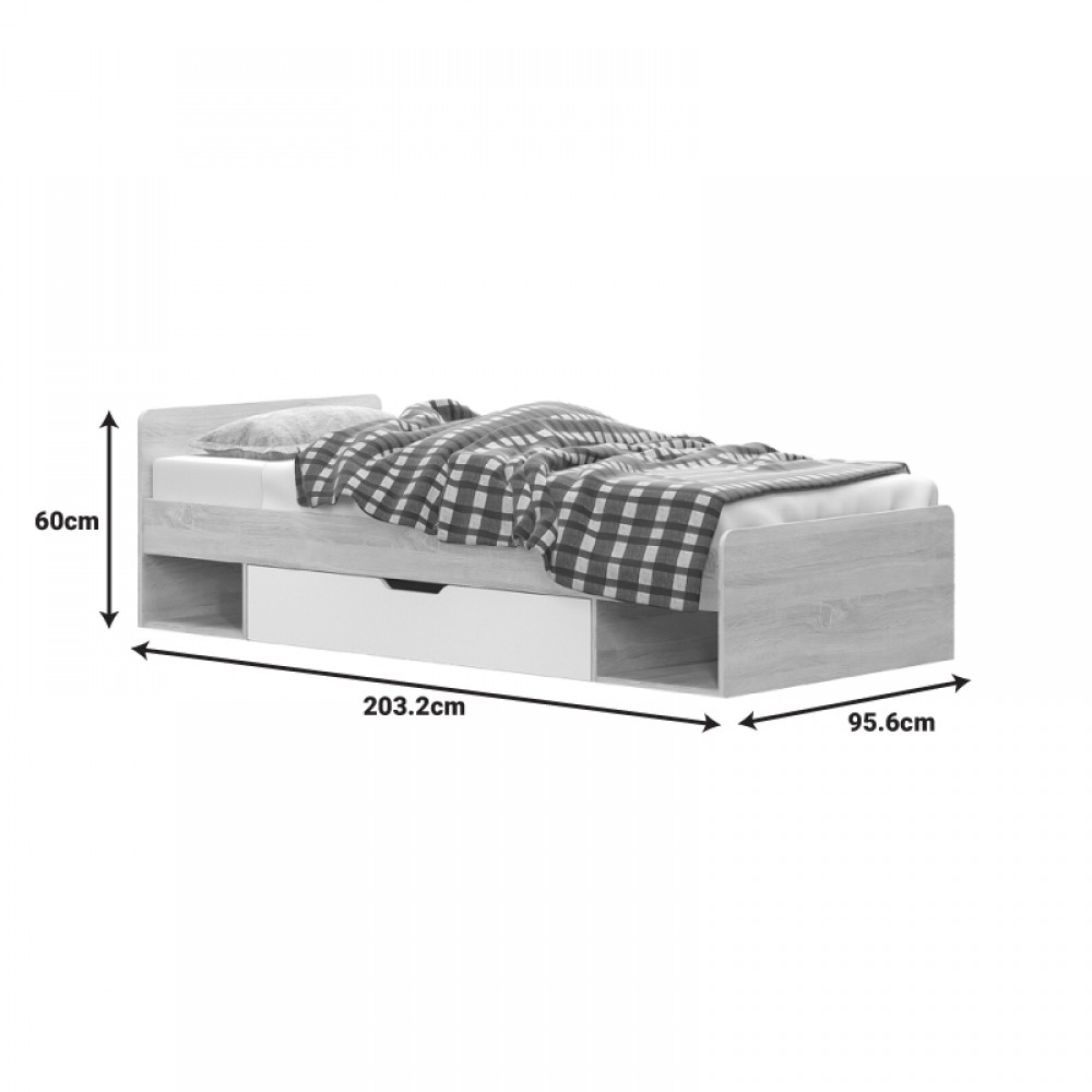 Κρεβάτι με συρτάρι Letto pakoworld σε oak - λευκό απόχρωση 90x200εκ