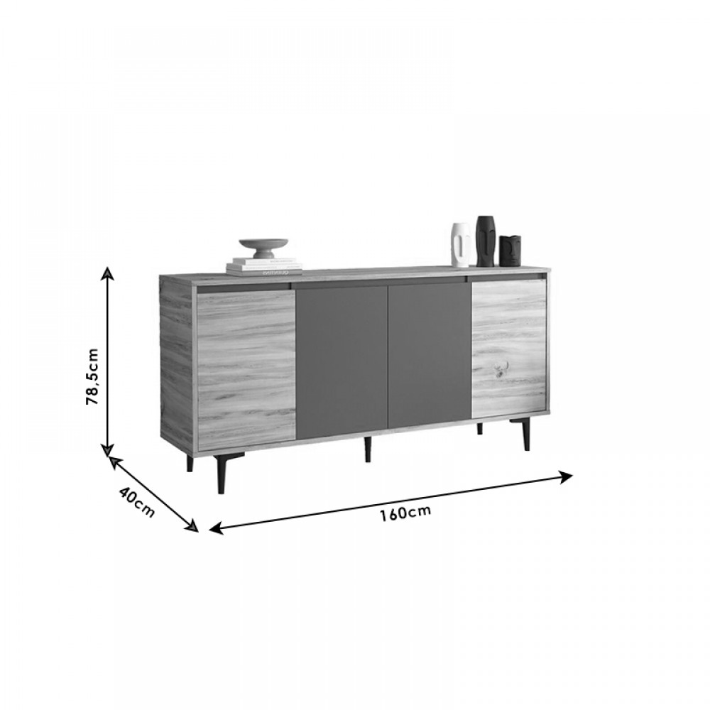 Μπουφές Augusta pakoworld oak-ανθρακί 160x40x78.5εκ