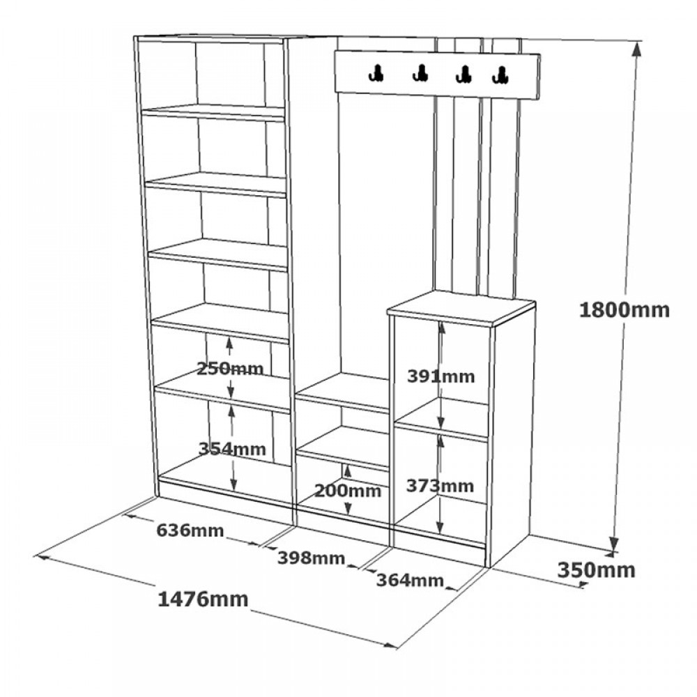 Έπιπλο εισόδου Doorse pakoworld μελαμίνης ανθρακί-sonoma 147.5x35x180εκ