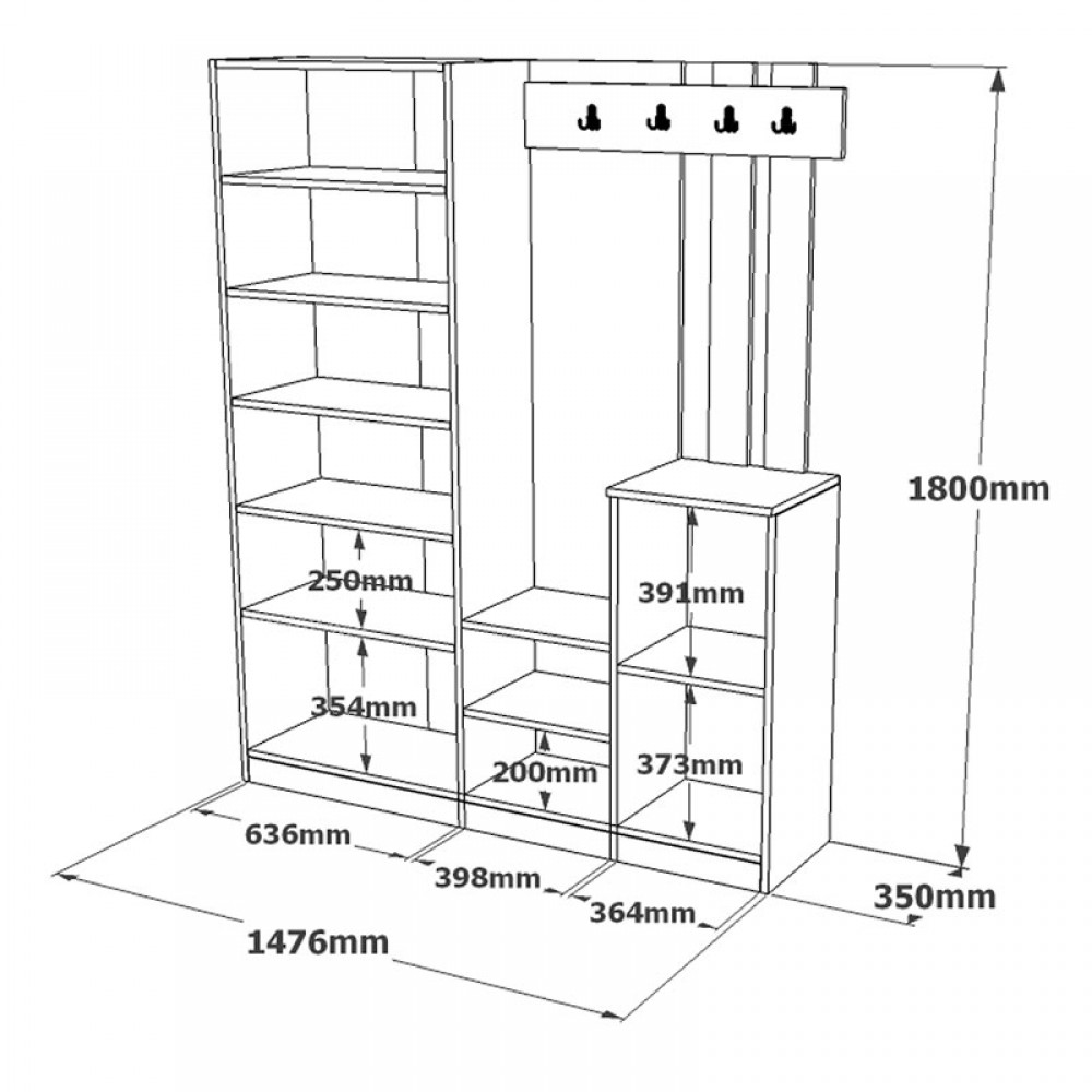 Έπιπλο εισόδου Doorse pakoworld μελαμίνης λευκό-sonoma 147.5x35x180εκ