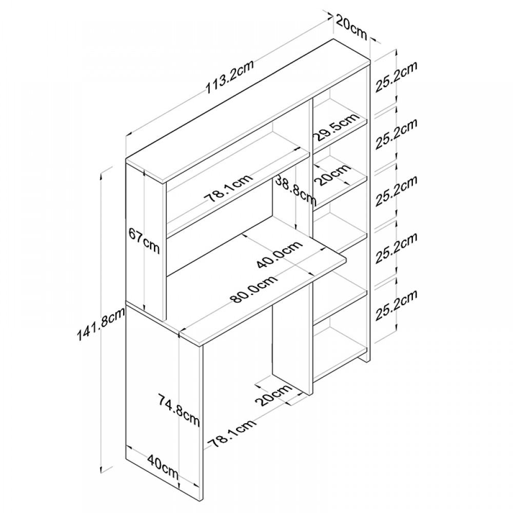 Γραφείο εργασίας-ραφιέρα Janson pakoworld λευκό 113x40x142εκ