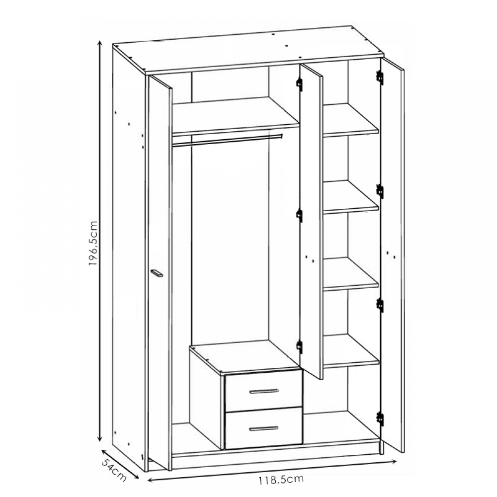 Ντουλάπα ρούχων Serenity pakoworld τρίφυλλη sonoma-λευκό 118.5x54x196.5εκ