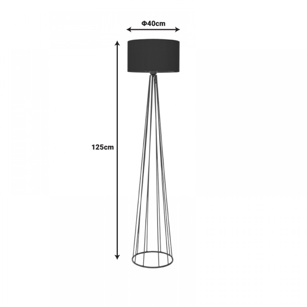 Φωτιστικό δαπέδου Florencia pakoworld Ε27 μαύρο ύφασμα-μέταλλο Φ40x125εκ