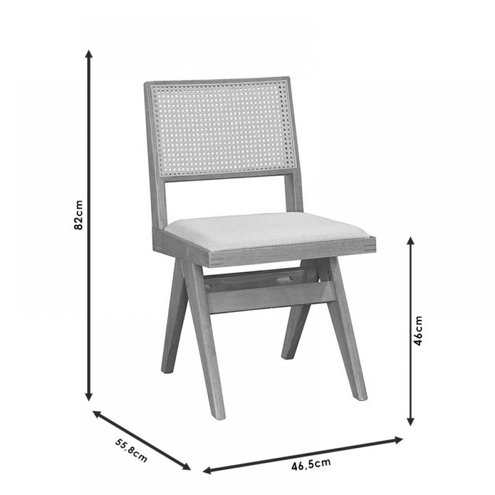 Καρέκλα Winslow pakoworld ξύλο rubberwood μαύρο-pvc rattan φυσικό-ύφασμα γκρι