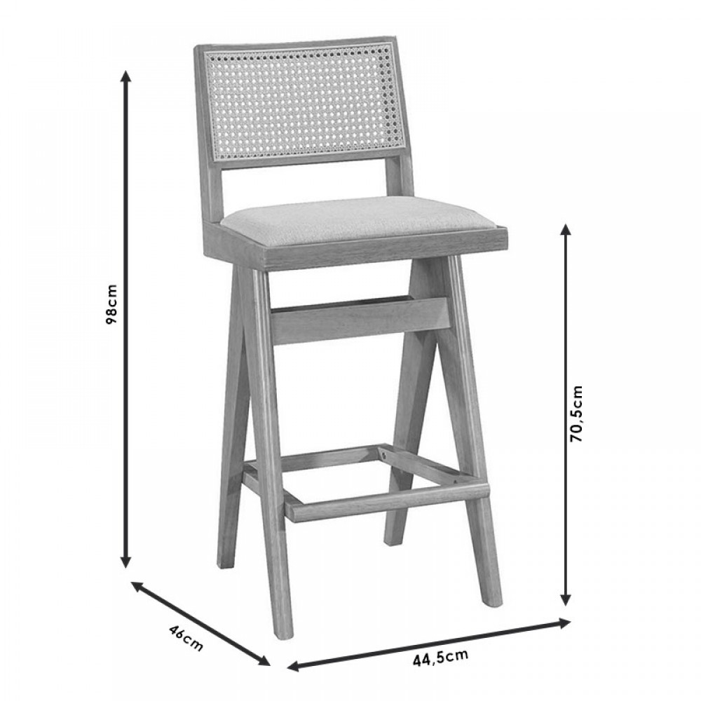 Σκαμπό bar Winslow pakoworld ξύλο rubberwood ανοικτό καρυδί-pvc rattan φυσικό-ύφασμα γκρι