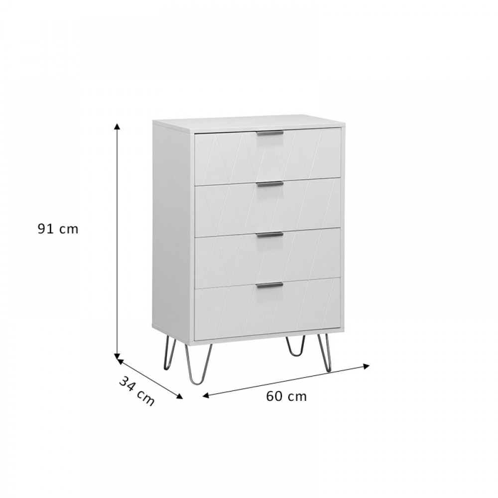 Συρταριέρα Culture pakoworld με 4 συρτάρια λευκό-χρυσό 60x34x91εκ