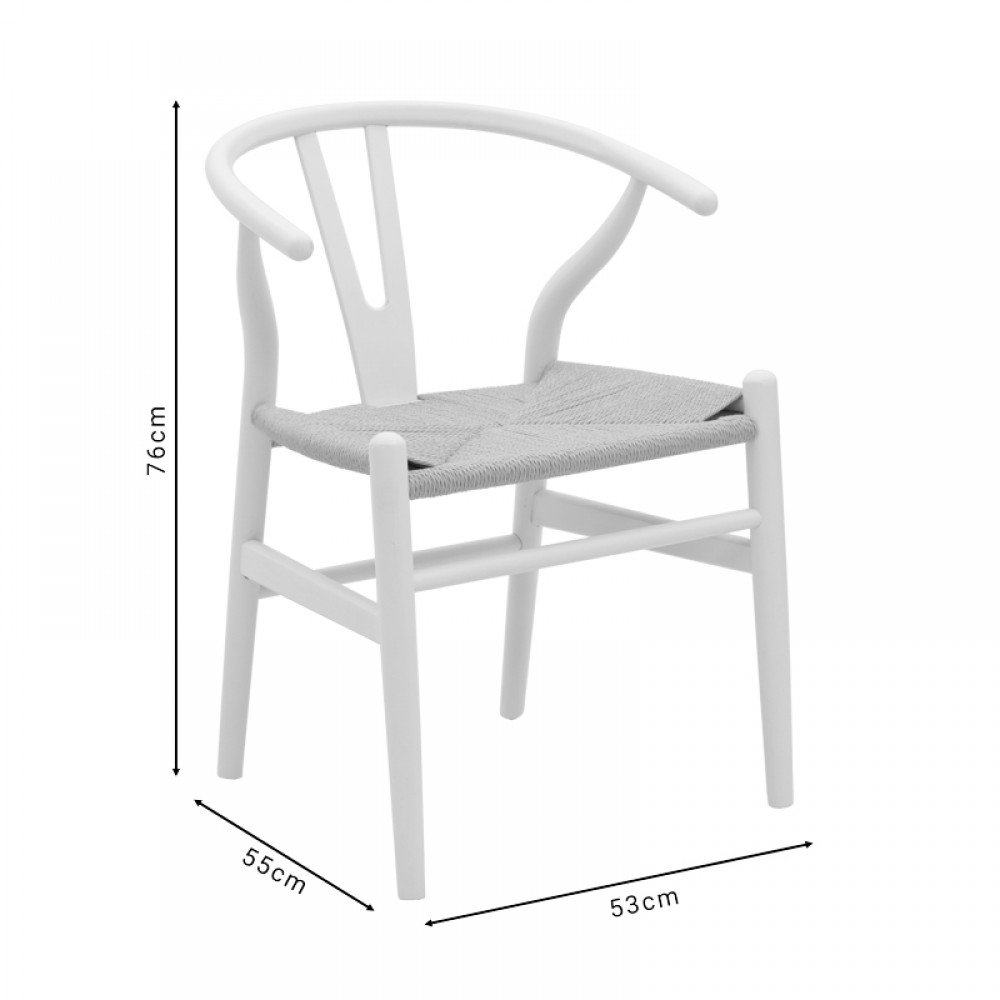 Καρέκλα Wishbone pakoworld λευκό rubberwood-έδρα φυσικό σχοινί 53x55x76εκ