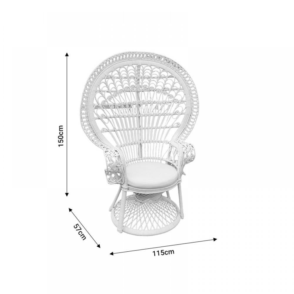 Πολυθρόνα Dorothy Inart με λευκό μαξιλάρι-λευκό rattan 115x57x150εκ