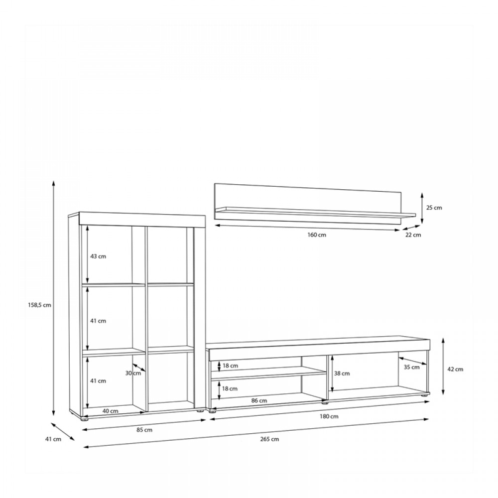 Σύνθετο σαλονιού Zorbi pakoworld λευκό-sonoma oak μελαμίνης 265x41x158.5εκ