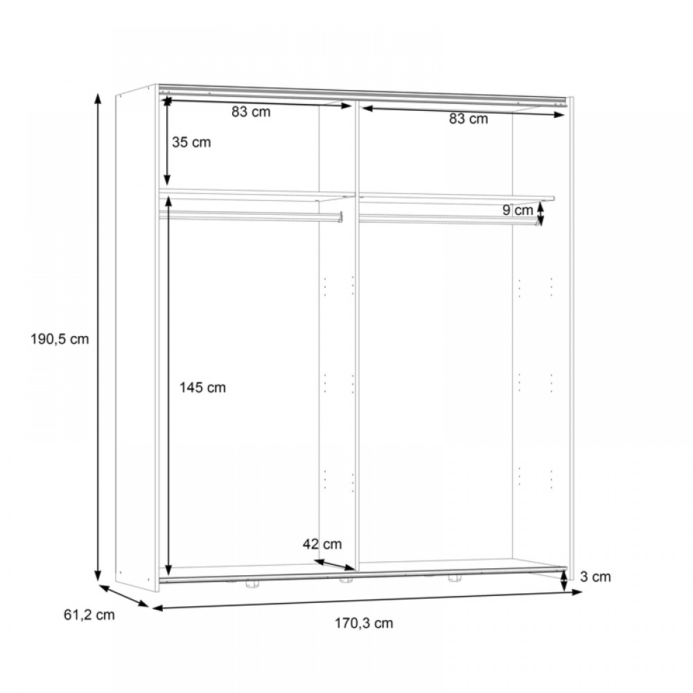 Ντουλάπα ρούχων Noez pakoworld δίφυλλη με ράφια sonoma μελαμίνης 170.5x61x190.5εκ