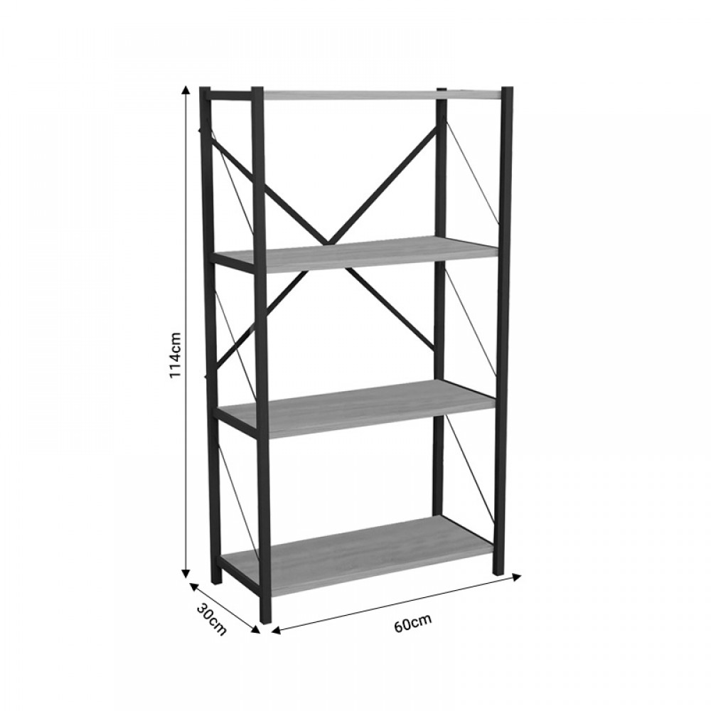 Βιβλιοθήκη Jackrey pakoworld oak μελαμίνης-μαύρο μέταλλο 60x30x114εκ