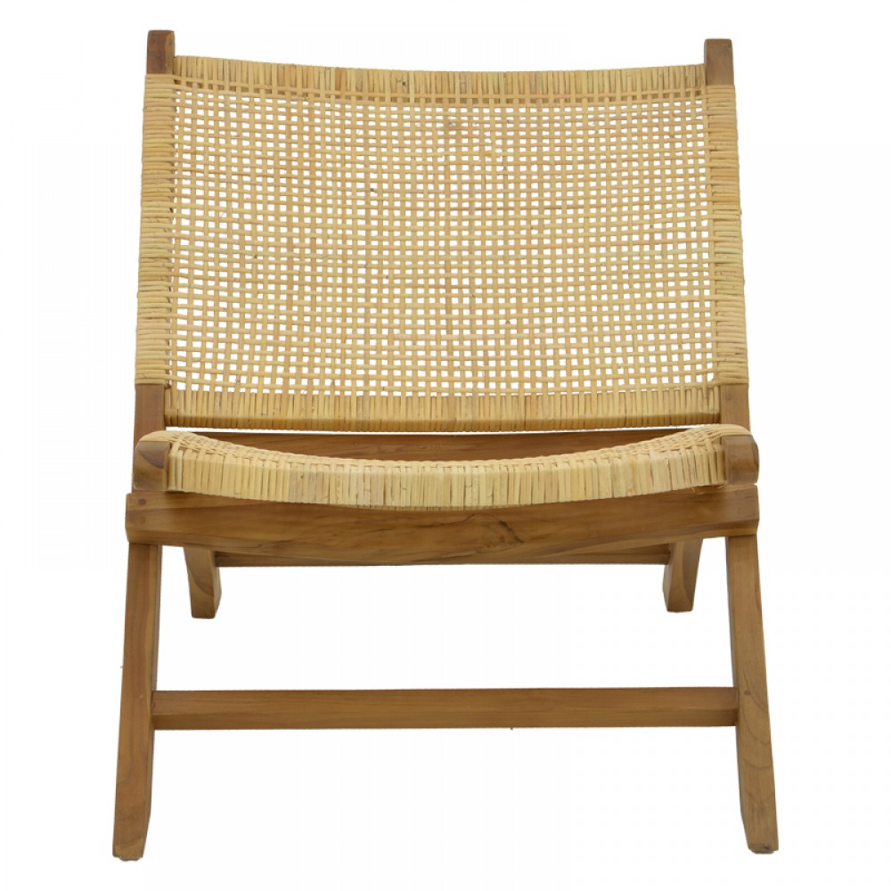 Πολυθρόνα Jerenze pakoworld φυσικό teak ξύλο-φυσικό rattan 65x78x68εκ