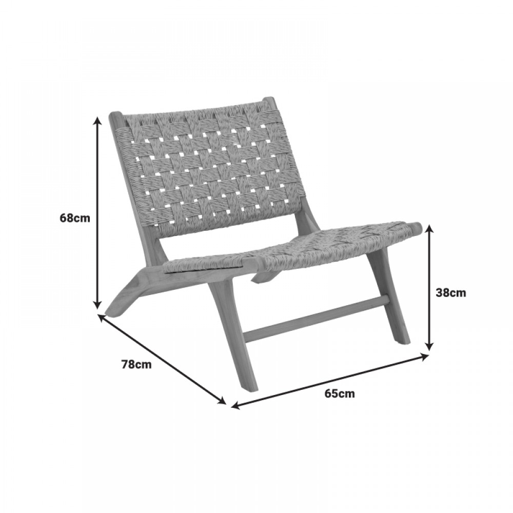 Πολυθρόνα Foldere pakoworld φυσικό teak ξύλο-pe σχοινί 65x78x68εκ