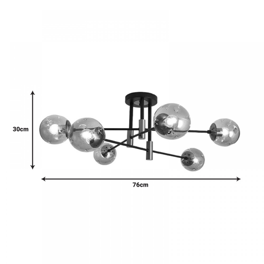 Φωτιστικό οροφής πολύφωτο Catrene pakoworld μαύρο μέταλλο-γυαλί 76x30εκ