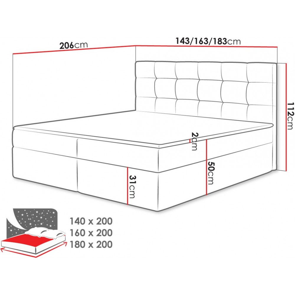 Επενδυμένο κρεβάτι Luanda-140 x 200-Leuko