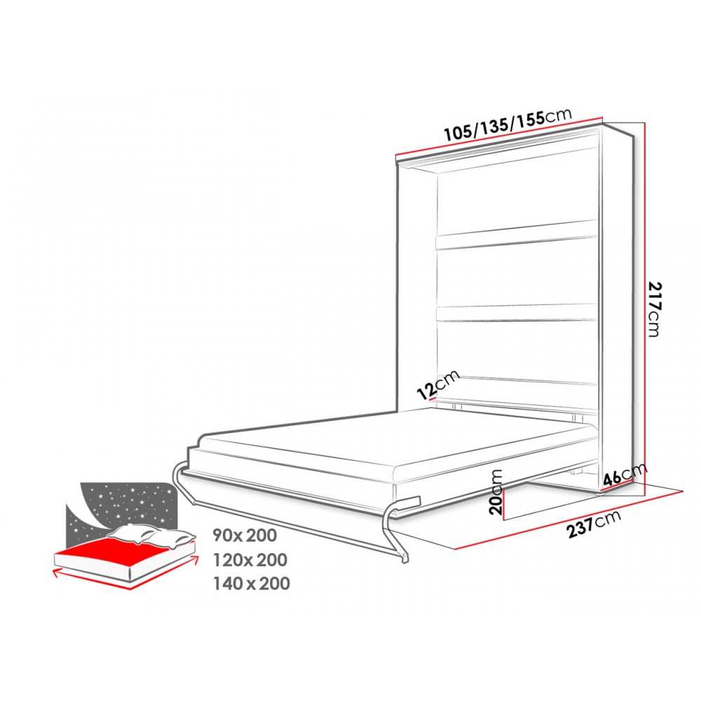 Κρεβάτι τοίχου Concept Pro I-Leuko-120 x 200