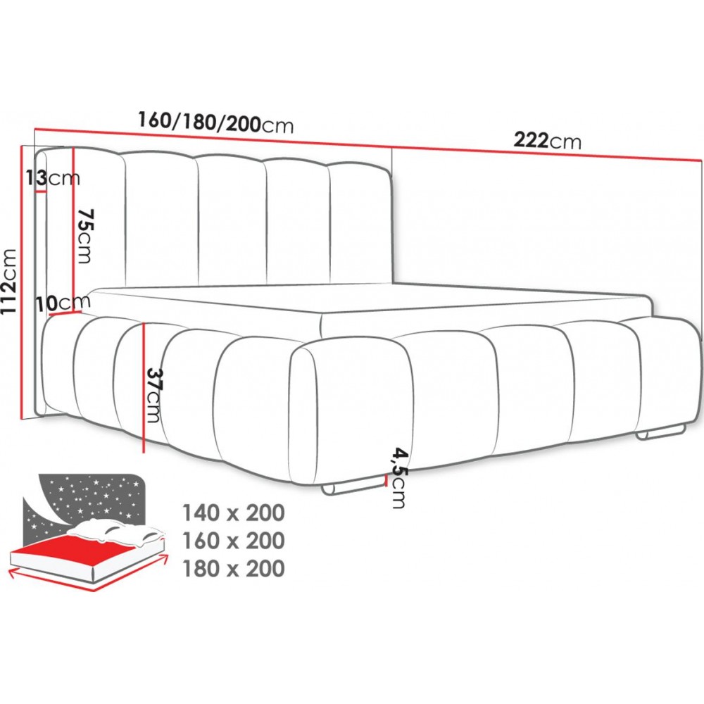 Επενδυμένο κρεβάτι Wizko-Gkri-160 x 200